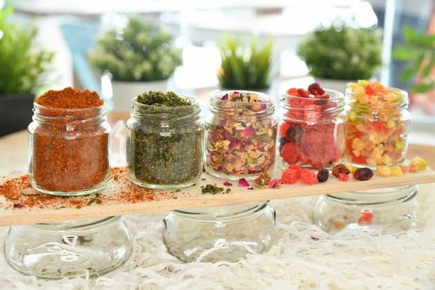 Jars with food and spices