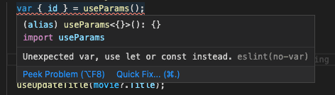 Problematic code and a tooltip with the details of an issue in VSCode